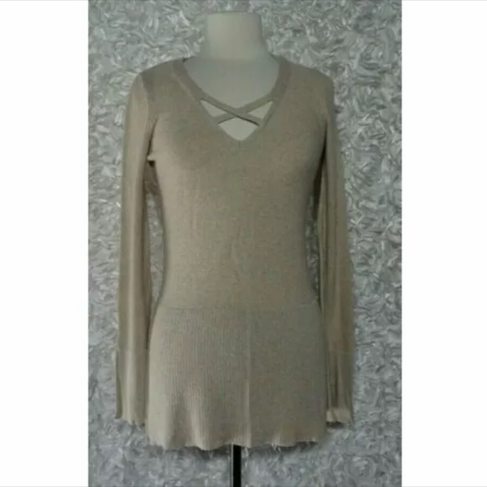 Free People Size XS Boho Sweater Criss Cross Tunic Long Sleeve Top